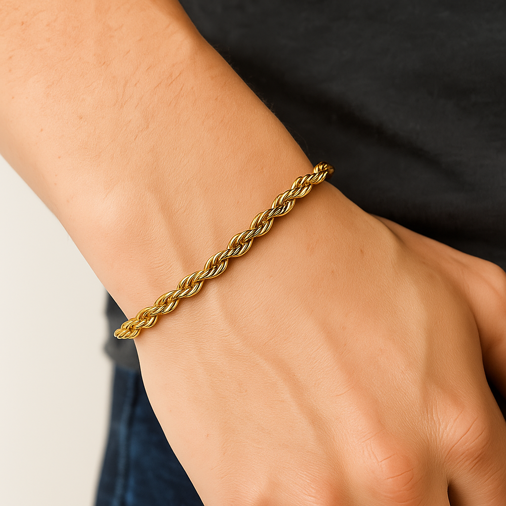 COMBO LUJO TOTAL: CADENA LAZO ORO LAMINADO 18K DE 4MM + PULSERA DE 4MM + GRATIS CAJA DE LUJO + ENVÍO GRATIS