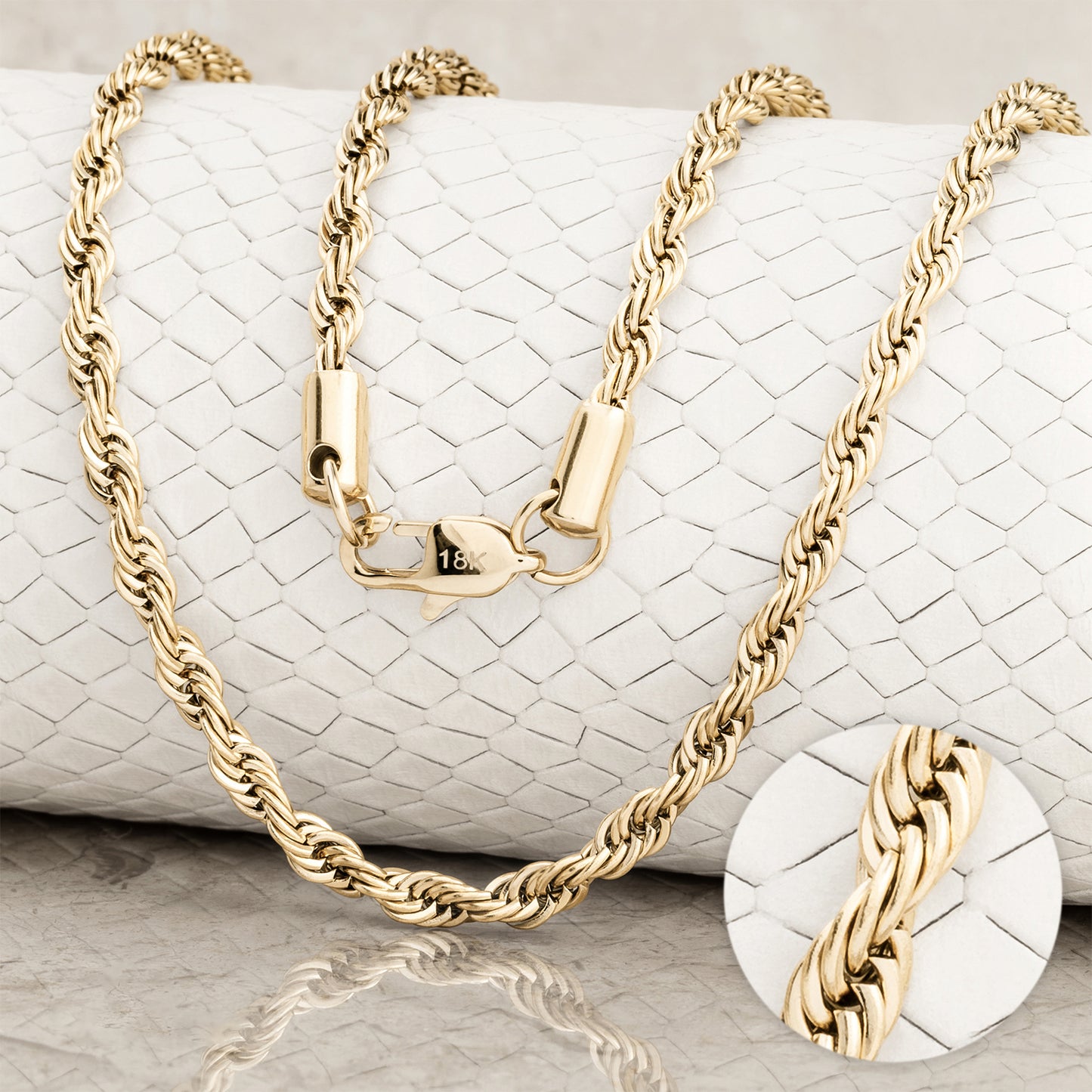 COMBO LUJO TOTAL: CADENA LAZO ORO LAMINADO 18K DE 4MM + PULSERA DE 4MM + GRATIS CAJA DE LUJO + ENVÍO GRATIS