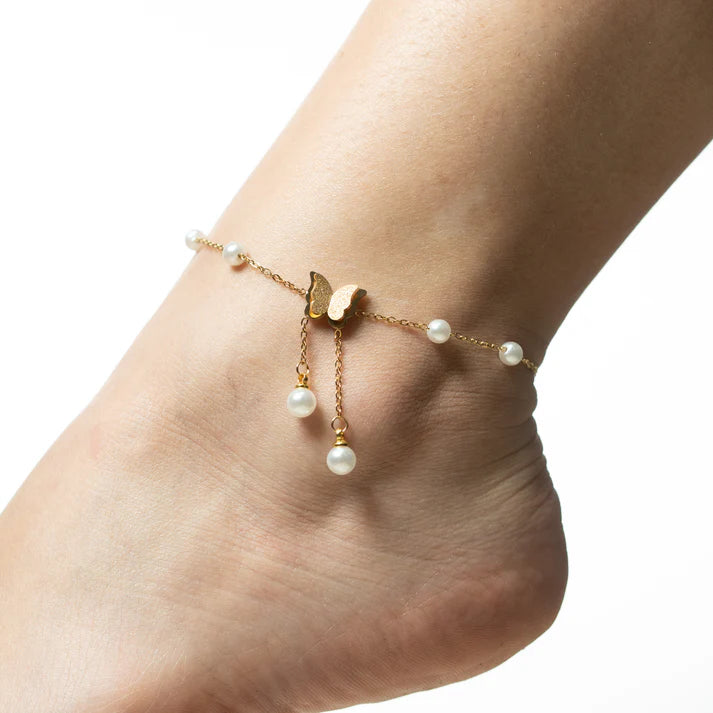 TOBILLERA MARIPOSAS CON PERLAS — 3MM — MUJER