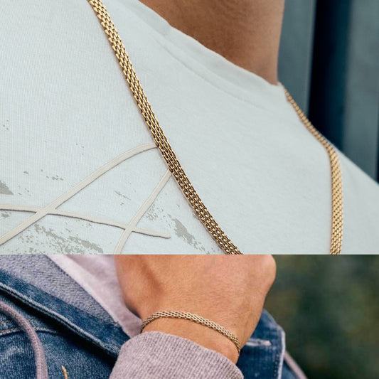 COMBO LUJO EXCLUSIVO: CADENA CHINESCA ORO LAMINADO 18K DE 4MM + PULSERA DE 4MM + GRATIS  CAJA DE LUJO DE REGALO + ENVÍO GRATIS