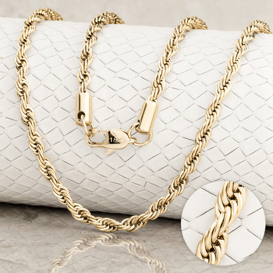 COMBO LUJO TOTAL: CADENA LAZO ORO LAMINADO 18K DE 4MM + PULSERA DE 4MM + GRATIS CAJA DE LUJO + ENVÍO GRATIS