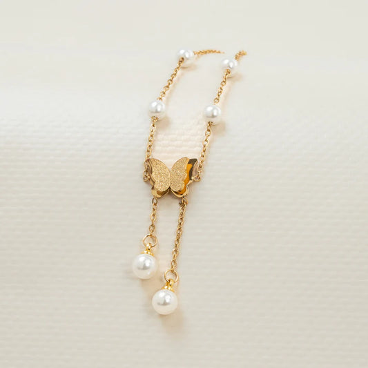 TOBILLERA MARIPOSAS CON PERLAS — MUJER — 3MM