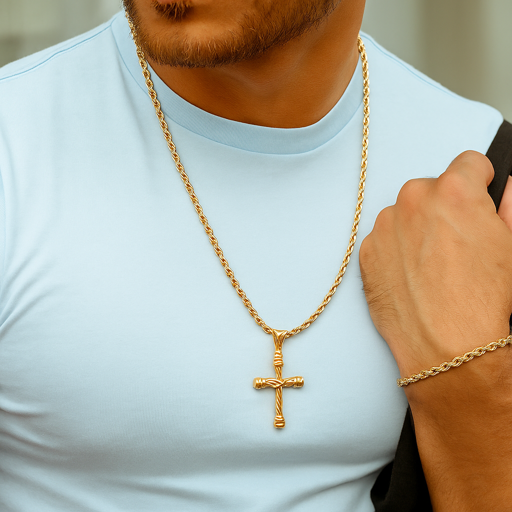 COMBO LAZO X3 - CADENA LAZO 4MM + PULSERA 4MM + DIJE CRUZ LAZO